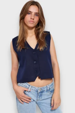 Meet Me There Tops|Charm Waistcoat Navy