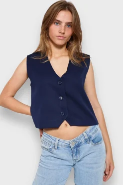 Meet Me There Tops|Charm Waistcoat Navy