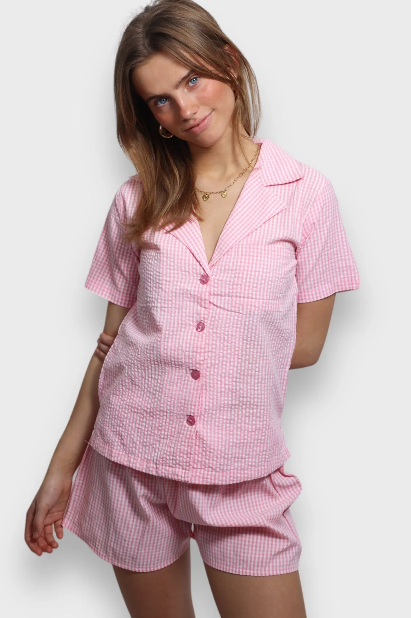 Meet Me There Loungewear|Check Pajamas Pink