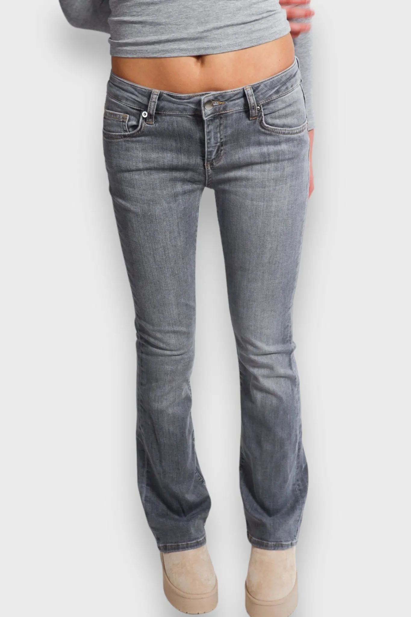 Meet Me There Trousers|Flared Low Waist Jeans Gray