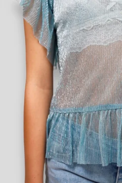 Meet Me There Tops|Glitter Peplum Top Blue