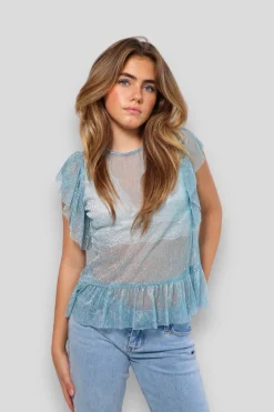 Meet Me There Tops|Glitter Peplum Top Blue