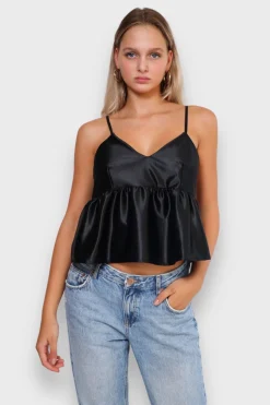 Meet Me There Tops|Silk Peplum Top Black