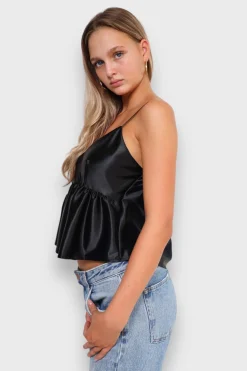 Meet Me There Tops|Silk Peplum Top Black