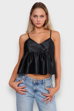 Meet Me There Tops|Silk Peplum Top Black